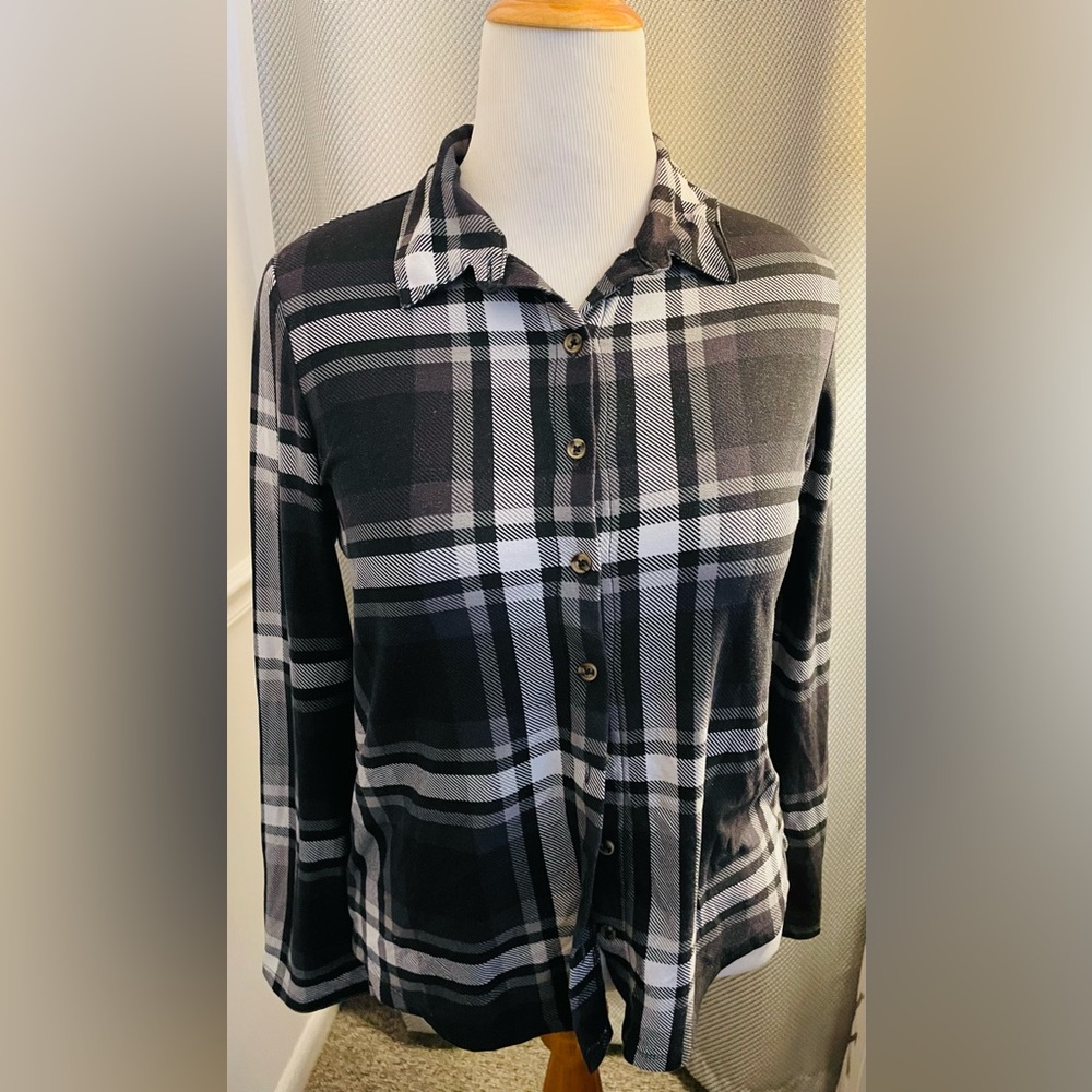 Plaid Button Down Shirt - Black and Gray